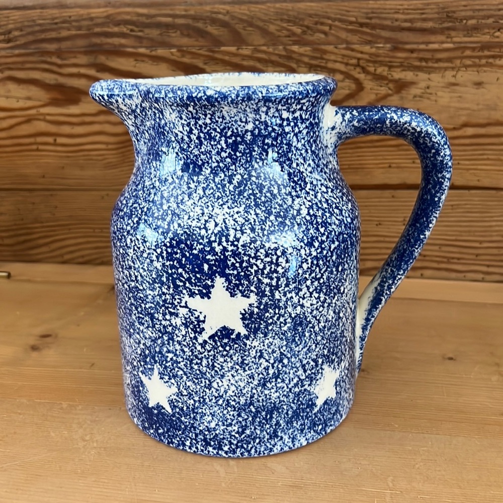 Blue Sponged Pitcher w/ Stars by Hartstone Pottery